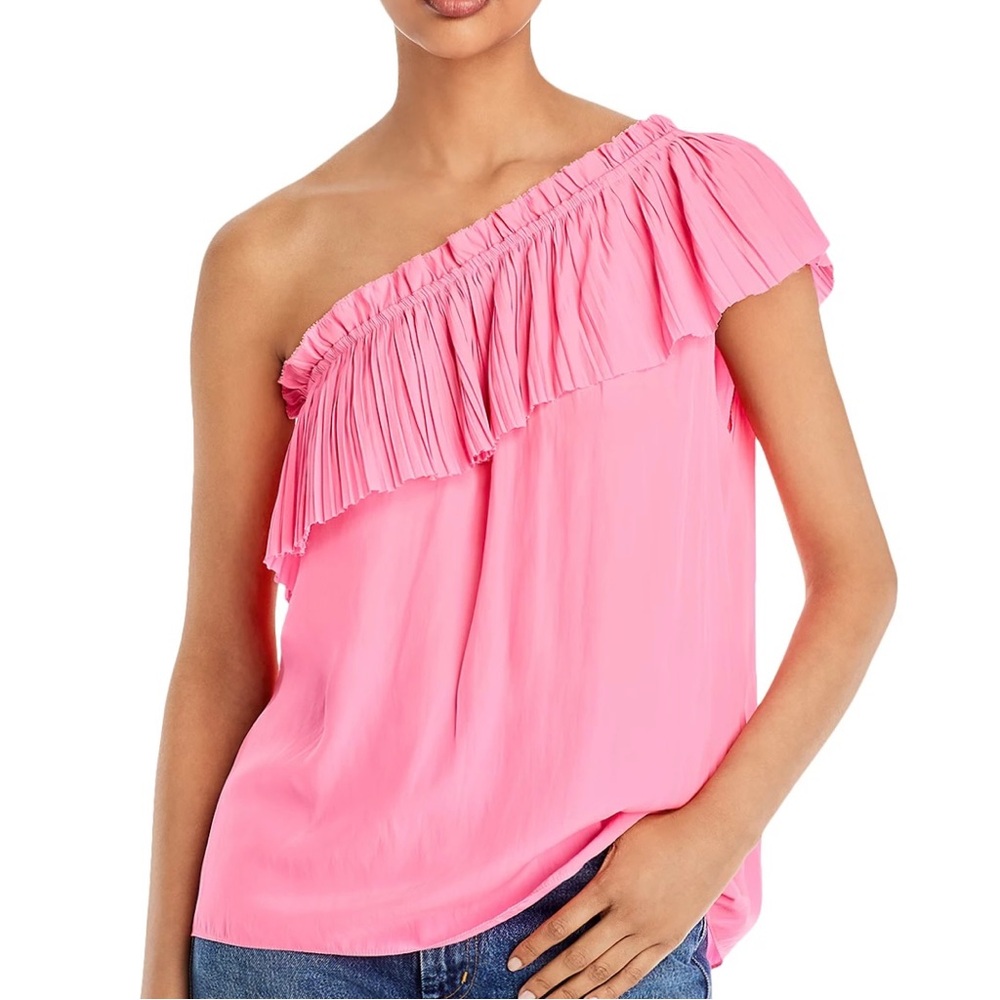 RAMY BROOK PINK RUFFLE ONE-SHOULDER TOP - Picture 1 of 7